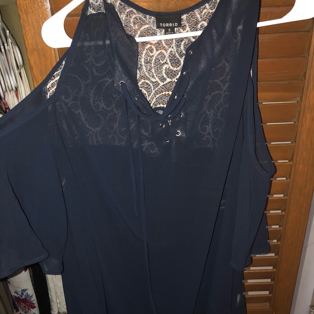 Navy cold shoulder top